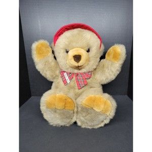 Vintage JCPenney Christmas Teddy Bear Plush Stuffed Animal Toy Brown Plaid Bow